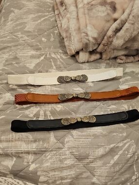 $5 LOWER PRICE IN BUNDLE 3 Decorative Elastic Waist Belts White, Tan, Black